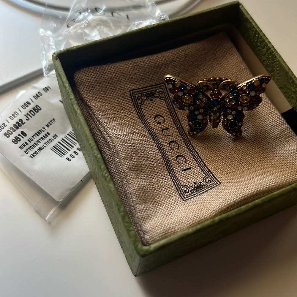 NEW Gucci Crystal studded butterfly ring Size M